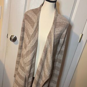 Barefoot Dreams CozyChic Lite Weekend Wrap‎ S/M tan/brown striped cardigan